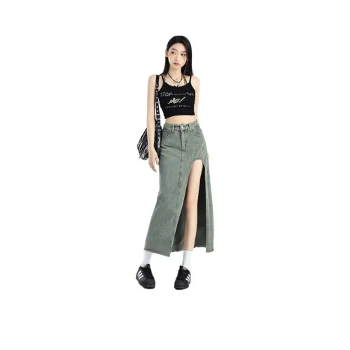 MORii Винтажные синие женские джинсовые длинные юбки