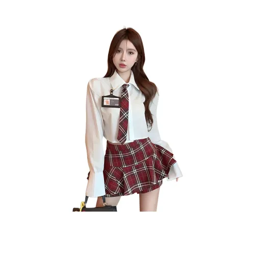 Garbege UNIFORM Женская Рубашка Галстук Грудь Значок Клетчатая Юбка Комплект Одежды