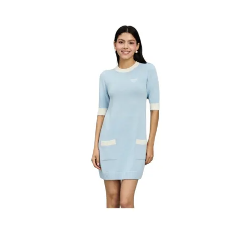 BEBE Короткий рукав платье женское синее и белое
