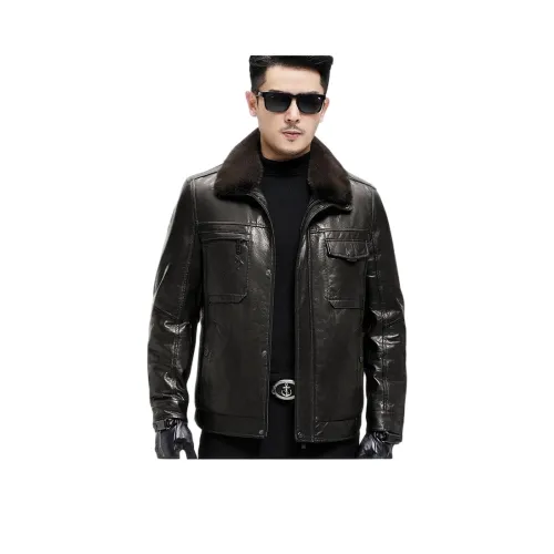 Devanro Натуральная кожа Куртка Мужская Классическая Черная