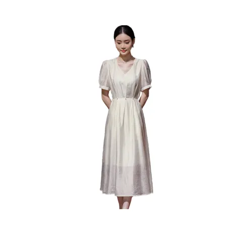 Hang Yi Court Абрикос Женские Короткие Платья с Рукавами