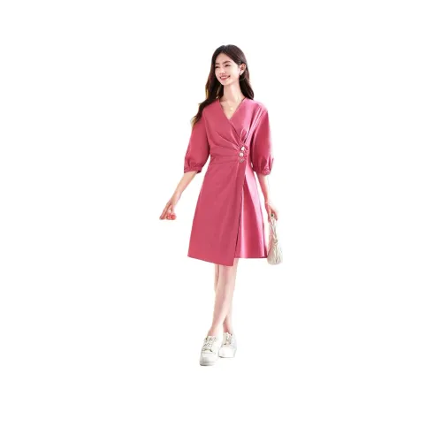 Like The Age Of Water Летний Короткий Рукав Платье Женское Розовый Красный