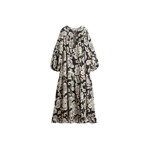 H&M Черный цветок Женские Длинные Платья с рукавами