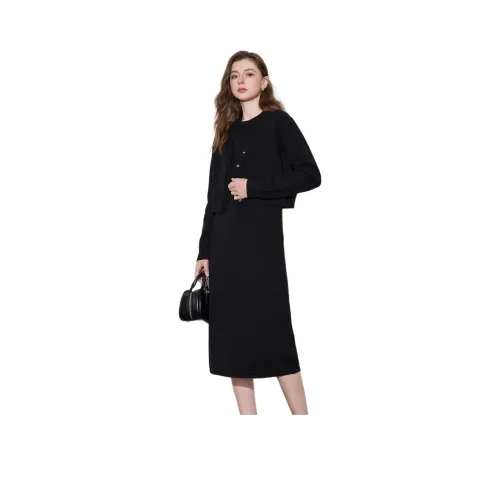 Initial Language Вязаный жилет Юбка+Свитер Кардиган Женские Черный