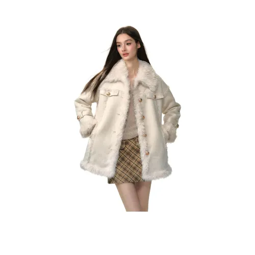 Li Zixian Бархат Feel Пальто Женское Белое Среднее Овчина