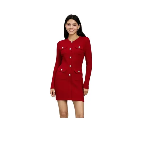 BEBE Длинное платье с длинными рукавами женское красное