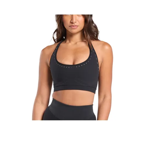 GYMSHARK Warp KNIT Бесшовный Халтер на шее Bralette Спортивное белье Женские Черный