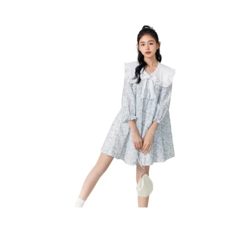 ZIHAN Длинное платье с длинными рукавами женское небесно-голубой