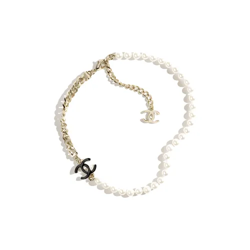 CHANEL Double C Металл Искусственный жемчуг Ожерелья Женские Экрю