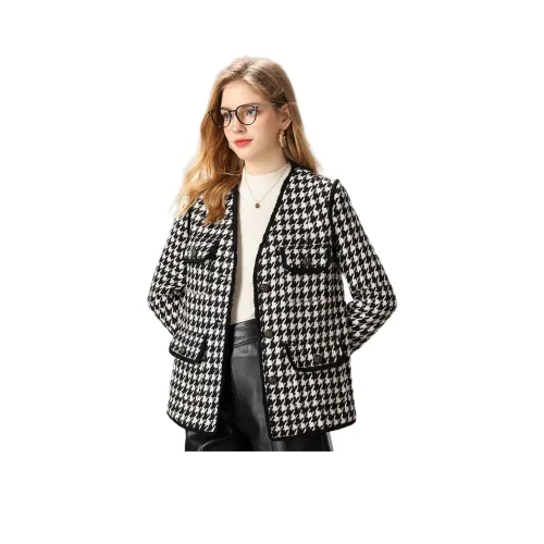 FENHONGMALI Куртки и пальто Женские Черный Белый Клетка
