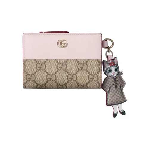 GUCCI Yuko Higuchi Коллаборация Кожа Кошелек Мини Женский Светло-розовый Бежевый Темно-коричневый