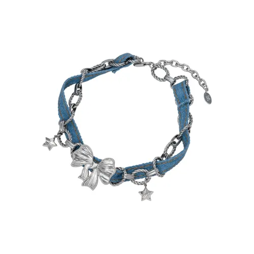 BA Звезды Бант Ожерелье Улучшенное Sensual Модное Модное и Крутое Деним Choker Женские Синий