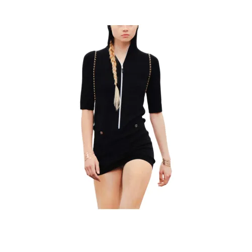 CHANEL Короткий рукав Платье Женское Черное