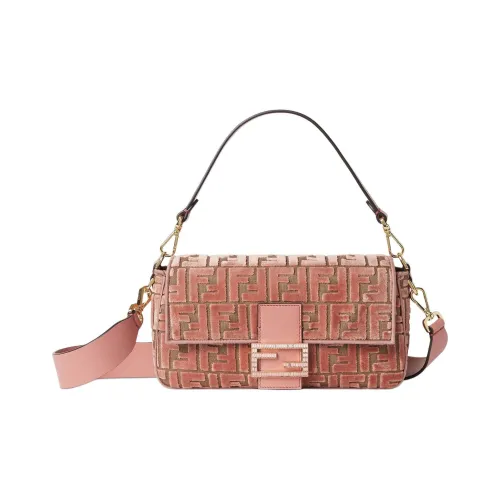 FENDI BaguetteСумка Из Бархата С Жаккардовым Узором FF Розового Цвета