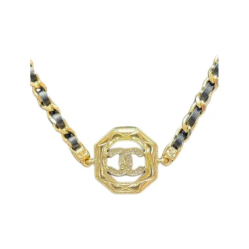 CHANEL 24A Металл Телячья кожа Crystal Necklaces Женские Золотой