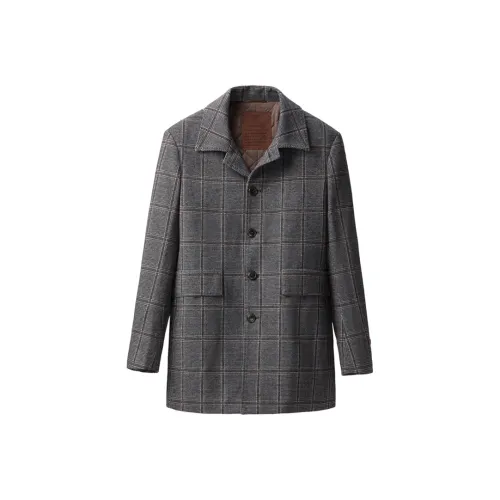 ARTSDON Medium Gray Plaid Men's Coat ARTSDON Средне-серый Клетчатый Мужской Пальто