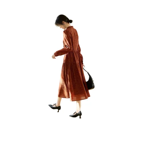 XWI Длинное платье с длинным рукавом женское темно-красное