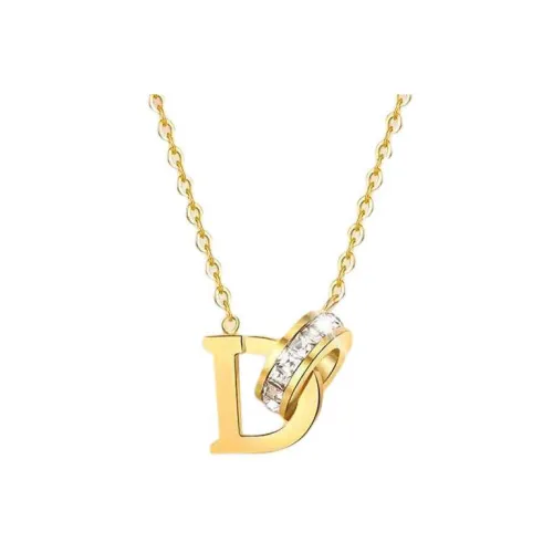 DIOR Титановая сталь Crystal Necklaces Унисекс Золотой