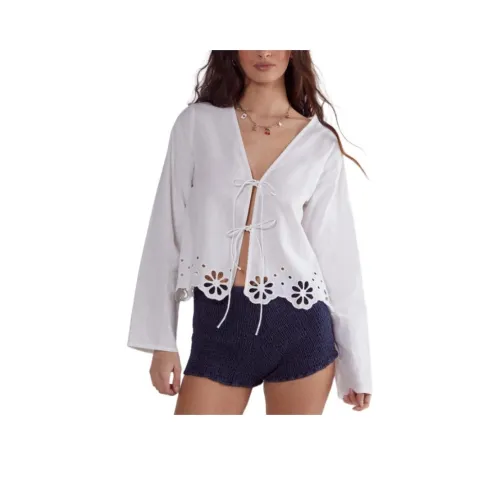 NASTY GAL Хлопок Цветочный Cutwork Лопатка Подол Галстук Передняя часть Рубашка Женская