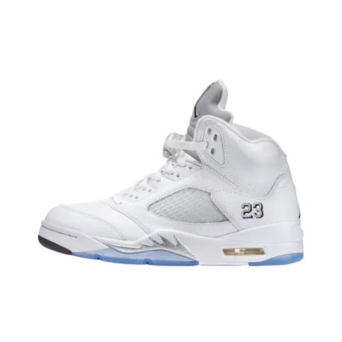 Jordan Air Джордан 5 Устойчивые к истиранию Высокие Баскетбольные Кроссовки Унисекс Белые