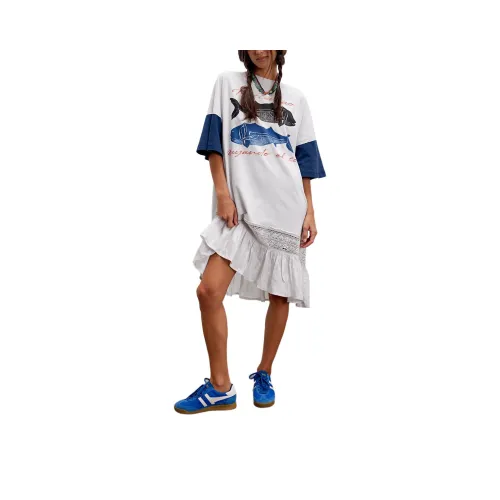 FREE PEOPLE TORO Графический Т-Shirt Платье-миди Короткий Рукав Платье Женское