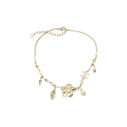 CHANEL 24B Металл Стразы Искусственный Жемчуг Кристальные Колье Женские Золото