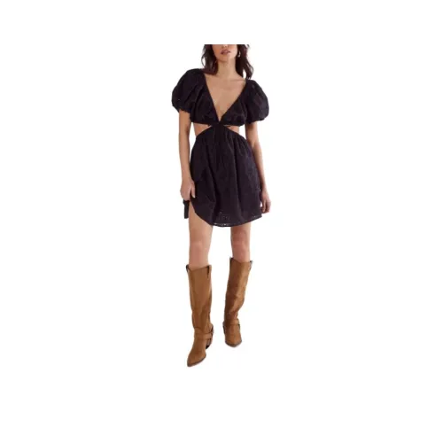 NASTY GAL Broderie Cut Out Галстук Передняя часть Рукав буф Короткий Sleeved Платье Женские