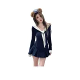 Темно-синий синий топ + жилет + юбка