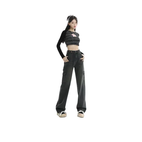 FAWENXIANGZI Джинсы Женские Бетон Серый