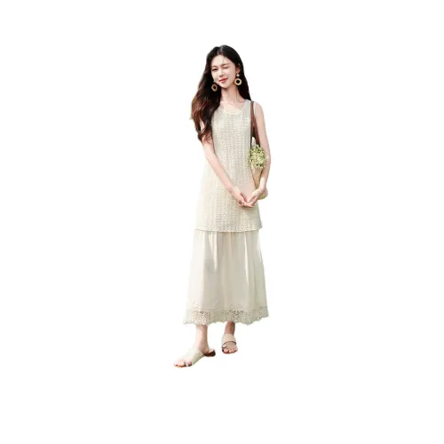 Like The Age Of Water Летний Сleeveless Dress Slim Fit Women's Beige
