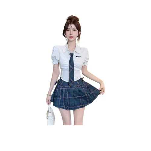 EFCR Белый топ + Зеленая клетка Короткая юбка Женская униформа