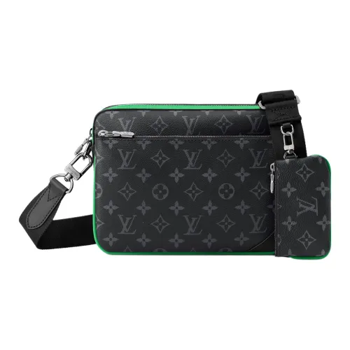 LOUIS VUITTON Trio Покрытие Холст Кросс-Боди Сумка Мужская Черный и Зеленый