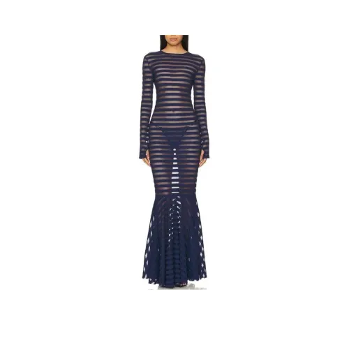 NORMA KAMALI Длинное платье с длинными рукавами женское морской синий