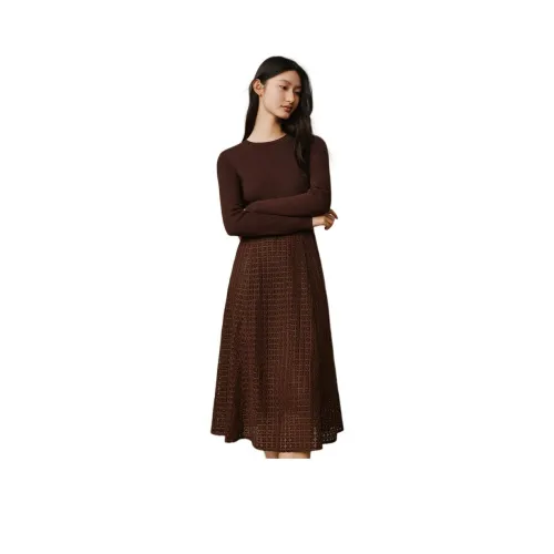 JZ. ANNAKRO Длинное платье с длинными рукавами женское темно-кофейное