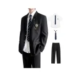 Black Coat + Shirt + Dark Blue Tie + Black Pants