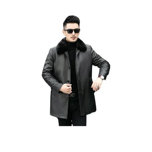 JIMU Haining Натуральная кожа Куртка Мужская MID Длина (размер в длину) Норка Отложной воротник MID Рекомендуемый возраст Козья кожа Съемный Подкладка Пальто Мужской