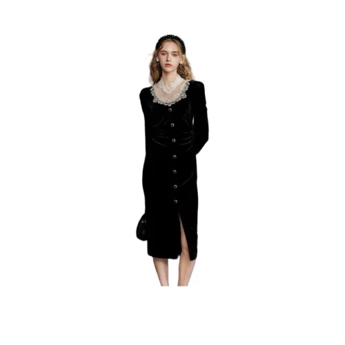 JORYAweekend Длинное платье с длинными рукавами женское черное