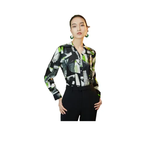 BBLLUUEE Рубашка Женская Черная Изумрудно-Зеленая