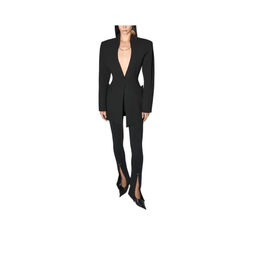 Mugler SS25 Черный Скульптурный Длинный Куртка Бизнес Костюм Женский Черный