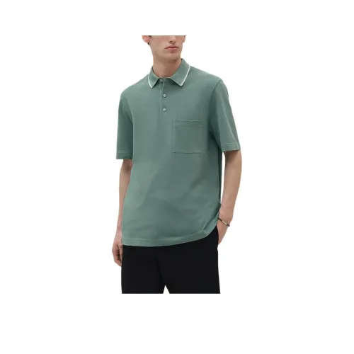 HERMES FW25 Поло Мужское Цвет Селадон Синий