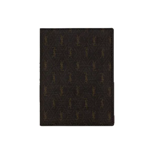 SAINT LAURENT Покрытый холст с кожаными вставками держатель для карт кошелек мужской каштановый хаки грязно-коричневый