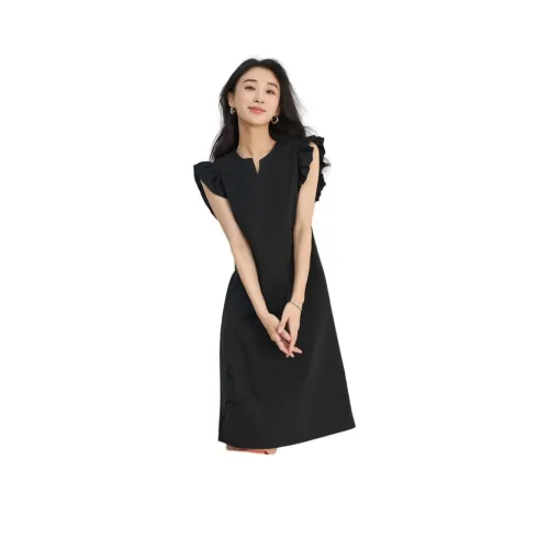 XIRAN Летнее Короткое Платье с Короткими Рукавами Женское Элегантное Черное