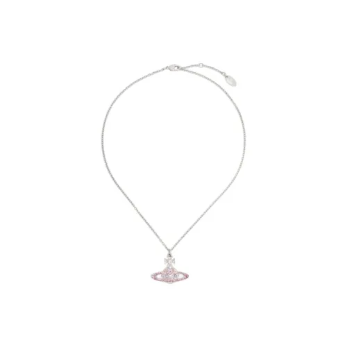 Вивьен Вествуд Латунь Кристалл Saturn Logo Подвеска Ожерелье Женское Серебро Розовый Фиолетовый