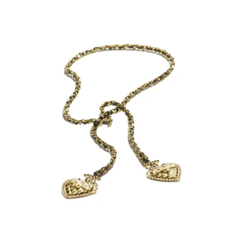 CHANEL Сердце Металл Овечья шкура Глазурованный жемчуг Стразы Ожерелья Унисекс Черный