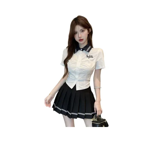 EFCR Белый топ + Черная короткая юбка женская униформа