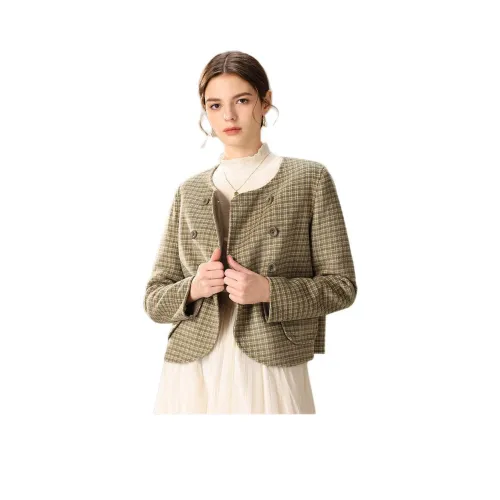 FENHONGMALI Куртки и пальто Женские Зеленая клетка