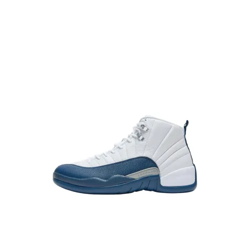 Jordan Air Джордан 12 Детские баскетбольные кроссовки Низкий Топ Белый Французский Синий Металлический Серебряный School Team Красный Для дошкольников