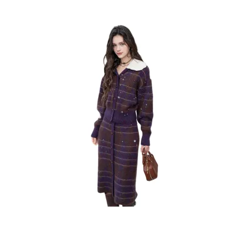 JORYAweekend KNIT Длинная Юбка Женская Цветочный Дизайн Фиолетовый