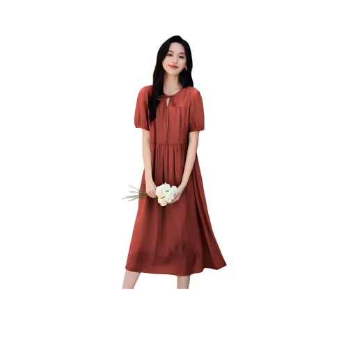 Mo Han Yi Mei Red Женские Короткие Платья с Рукавами