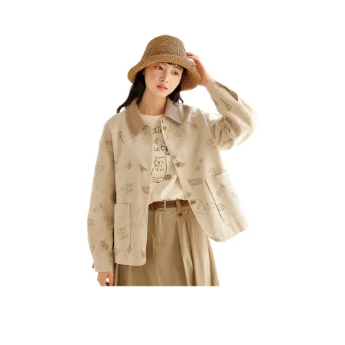 ZIHAN Куртка Женская Бежевая с принтом